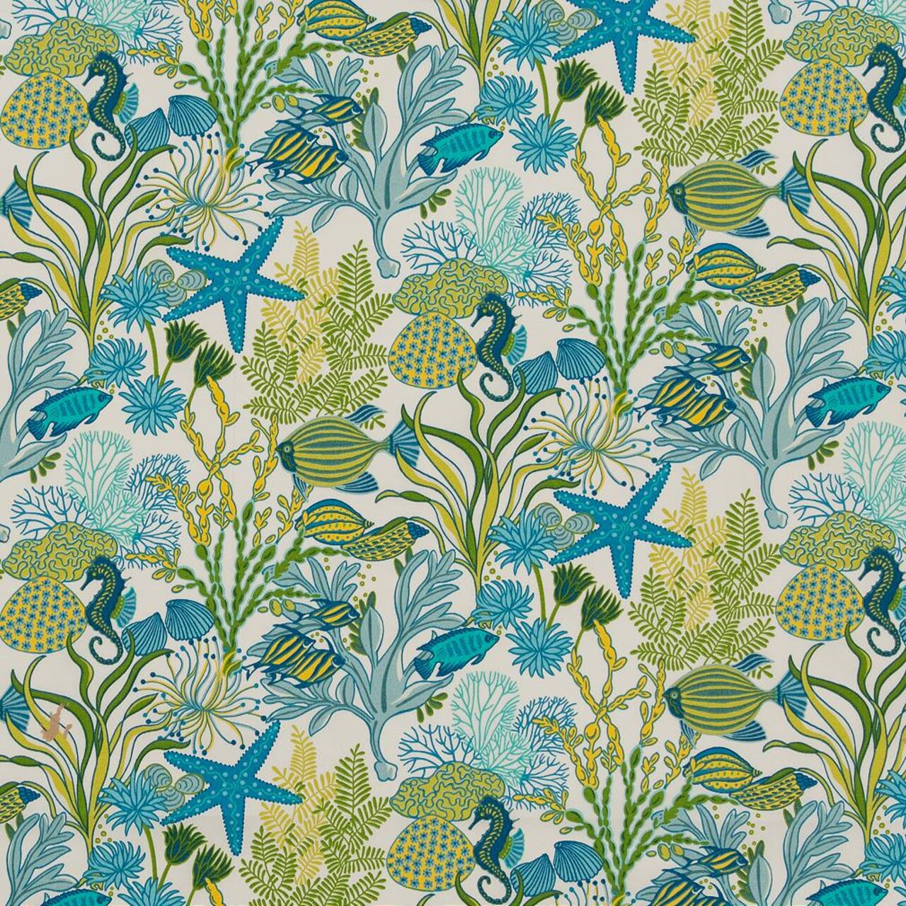 Atlantis - Aqua & Teal,Green Tropical & Botanical Upholstery Fabric 54 Inches"